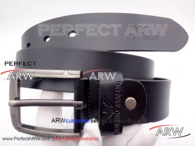 Giorgio Armani Belt Fake-Black Leather With Sliver Buckle